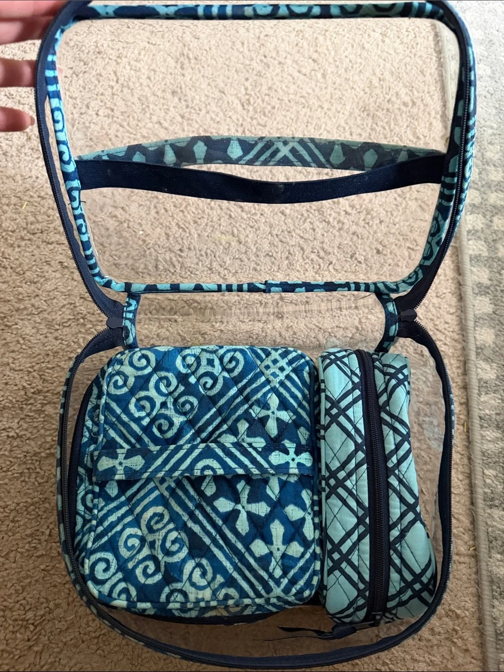 Vera Bradley Cuban Tiles Quilted 3pc Clear Zip Cosmetic Case